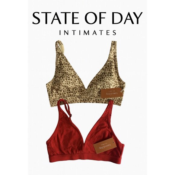 State of Day Bralette Bundle XS | Leopard Print & Red Cotton Modal Wireless - Picture 1 of 5